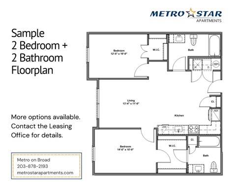 Floor plan for 2 beds, 2 baths, 1659 sqft